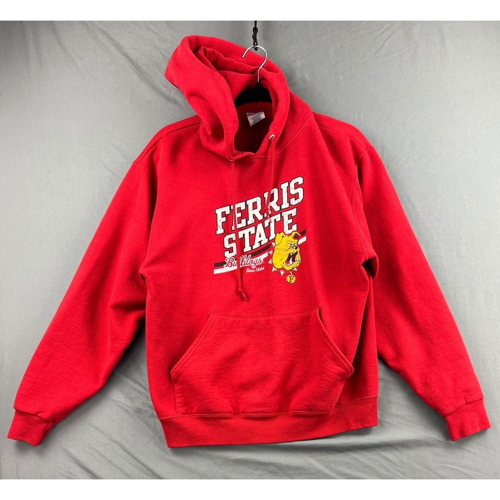 Ferris State Jerzees Hoodie Mens Medium Bulldogs Red Pullover Sweatshirt Fair
